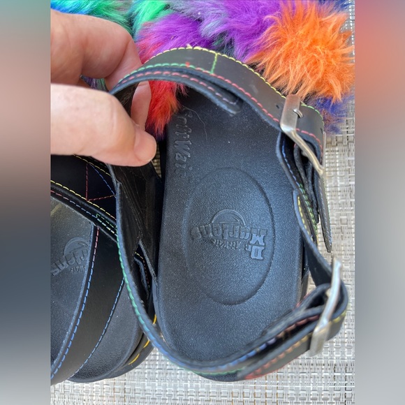 DR MARTEN LADIES BLACK VOSS II FLUFFY RAINBOW SOFTWAIR PLATFORM PRIDE SANDALS - Picture 10 of 16